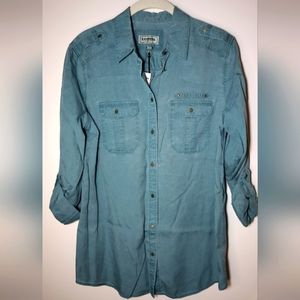 New w/ tag EXPRESS slim button down shirt convertible sleeve acid wash blue sz S